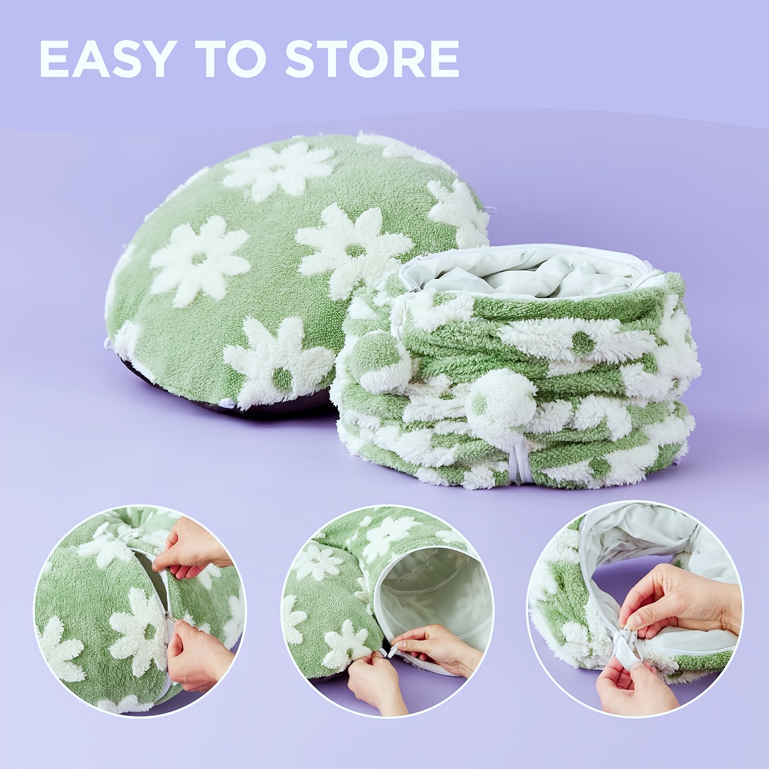 Plush Cat Tunnel in Light Blue Cloud & Green Small Flower Donut Design