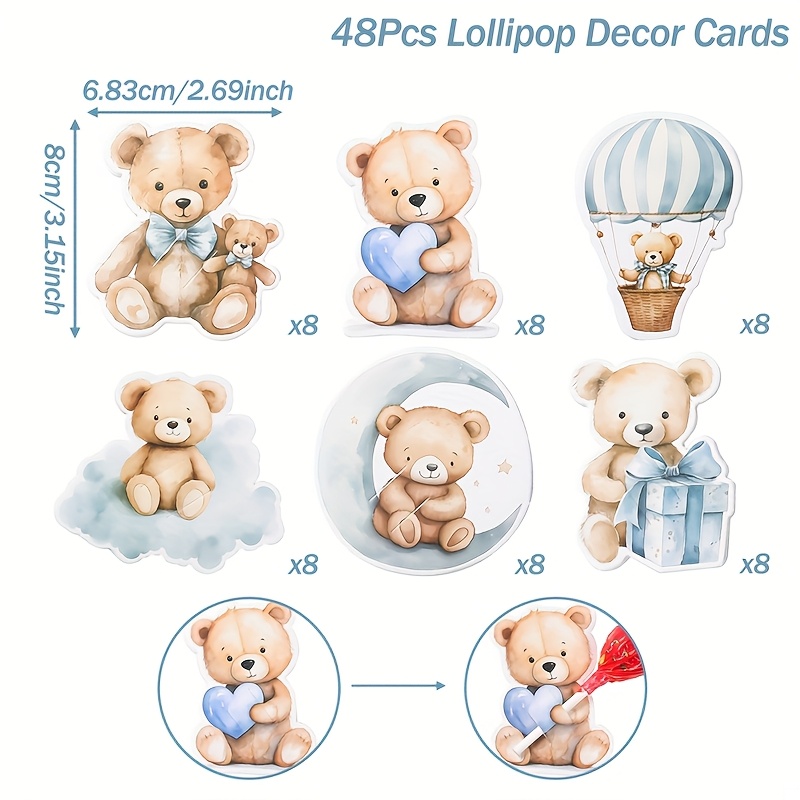 E-shop 48 Stück Niedliche Bärenförmige & Pappwolken - Bären-Partygeschenke, Geburtstagsdeko für Partys, Duschen, Geburtstage, Teddybär-Themenpartys