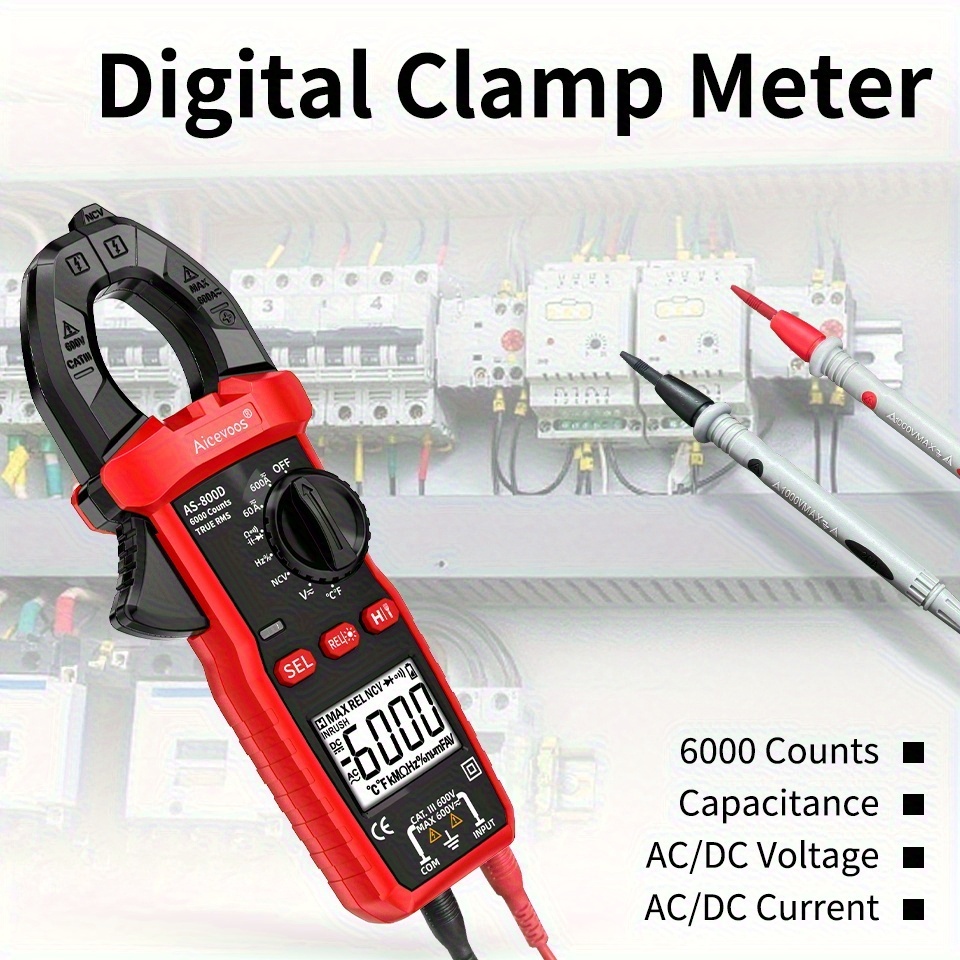   digital clamp meter 600    current 6000   ac   voltage auto   true rms multimeter ncv temperature    