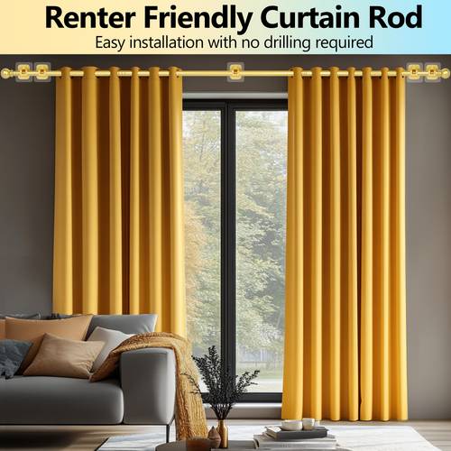 à rideaux perçage pour fenêtres de 66 à 120-128 pouces, tringle drapey adaptée aux locataires avec 5 supports de tringle à rideaux perçage, longues cortineros extérieures pour fenêtres avec support de tringle à rideaux adhésif