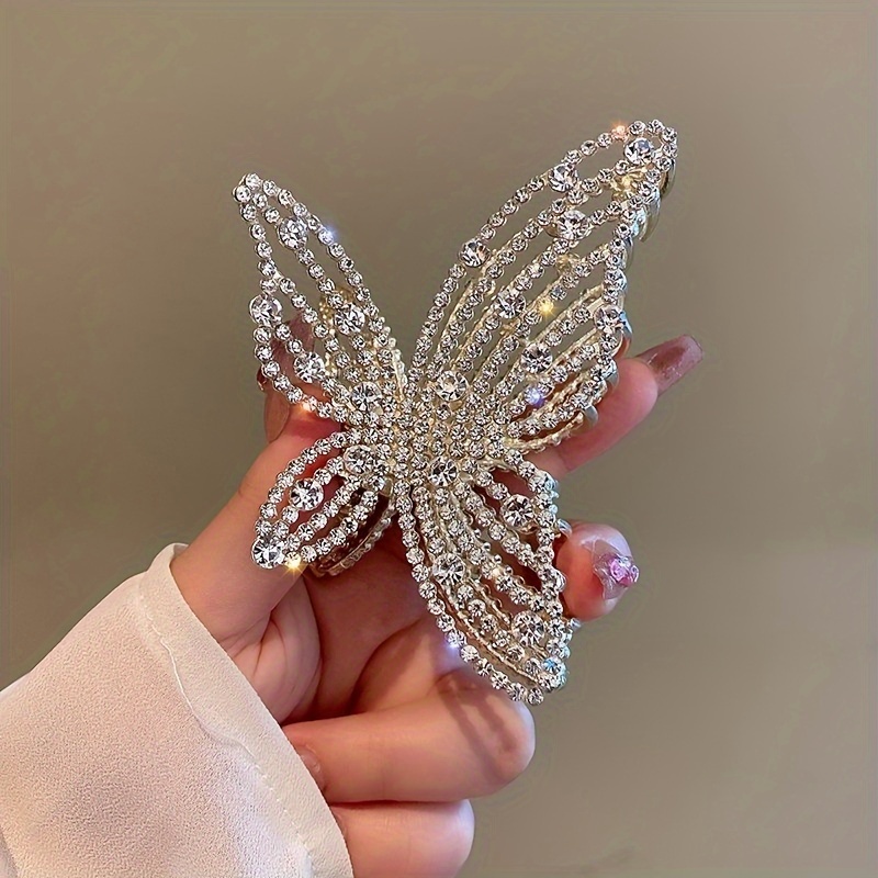 Image of 1 Women's Golden Minimalist Temperament Hair Clip Large Metal Hairpin Korean Rhinestone Pearl Back Of Clip Shark Clip Hair Accessory Suitable For Daily Wear