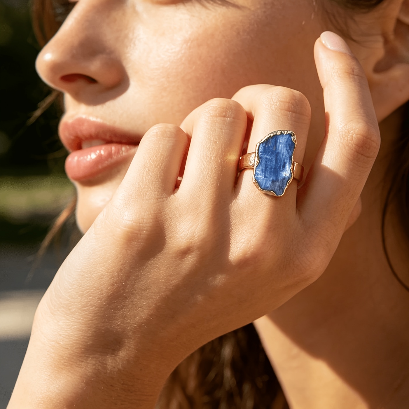 TEMU 1pc Natural Blue Kyanite Rough Stone Statement , Adjustable Opening Boho Handmade Ring For Women, Ideal