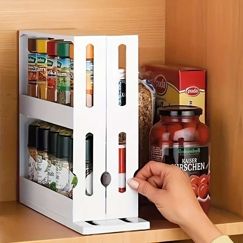 

2-tier Rotating Spice Rack - 90° Swivel, Space-saving Organizer For Kitchen, Bathroom & Home Office - Durable Plastic Storage Solution