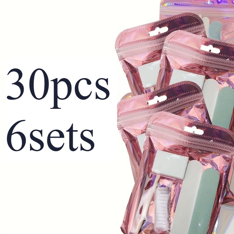 TEMU 30pcs/6 Sets d'outils pour ongles - Mini à ongles (grain fin) et repousse-cuticules en bois, bâtonnets de nettoyage et bâtonnets pour ongles,