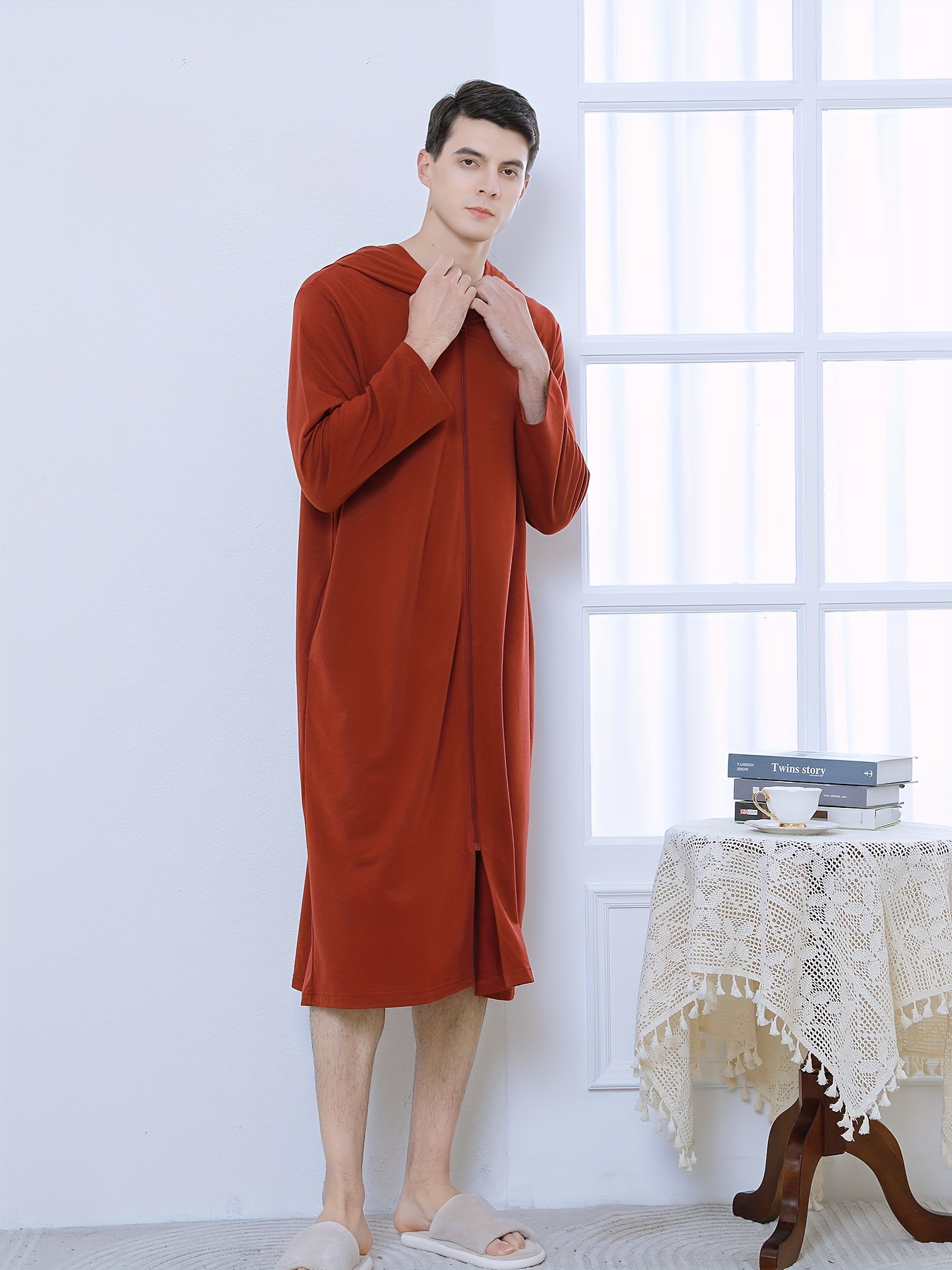*'s Zipper Robe Summer Thin Pajamas Home Clothes Couple Summer Hooded Long  Bathrobe
