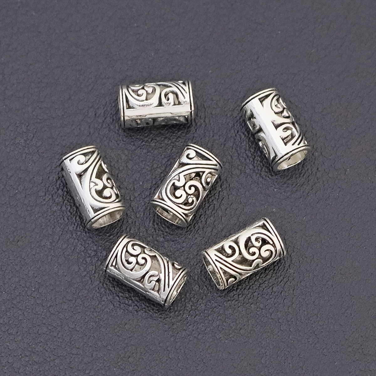 TEMU 60pcs Wave Pattern Straight Hole Spacer Beads Cylindrical Shape Loose Spacer Beads Floral Pattern Perforated Loose Beads Decorative Beads