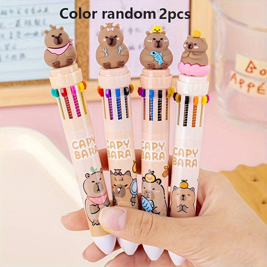Random 2pcs Creative Capybara Animal Shaped Ten-color Ballpoint Pens