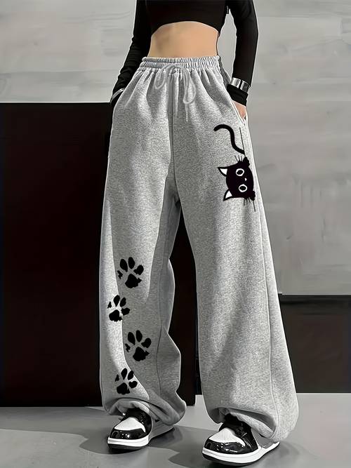 womens fleece trousers autumn and casual monochrome tunic trousers with geometric pattern casual loose sweatpants with drawstring detail
