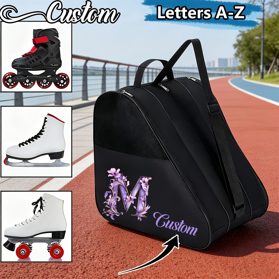bolsa para patines de ruedas personalizable, bolsa de almacenamiento para patines de ruedas con estampado de 26  , bolsa para patines de ruedas, equipo para patines de ruedas, bolsa de almacenamiento de   engrosadas. se puede llevar de   o al  , con correa de   ajustable