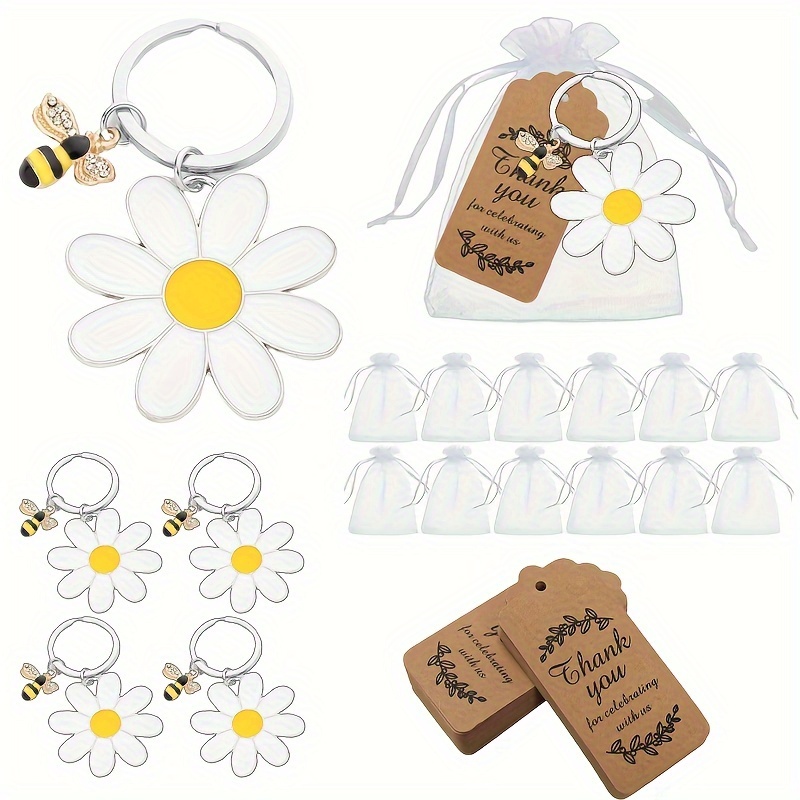 

36pcs, Keychain Gift Set With Bee And Sunflower Design, Includes 12 Stainless Steel Keychains, 12 Cotton Pouches, And 12 Thank You Tags, Perfect For Mother's Day, Birthday, Or Any Occasion