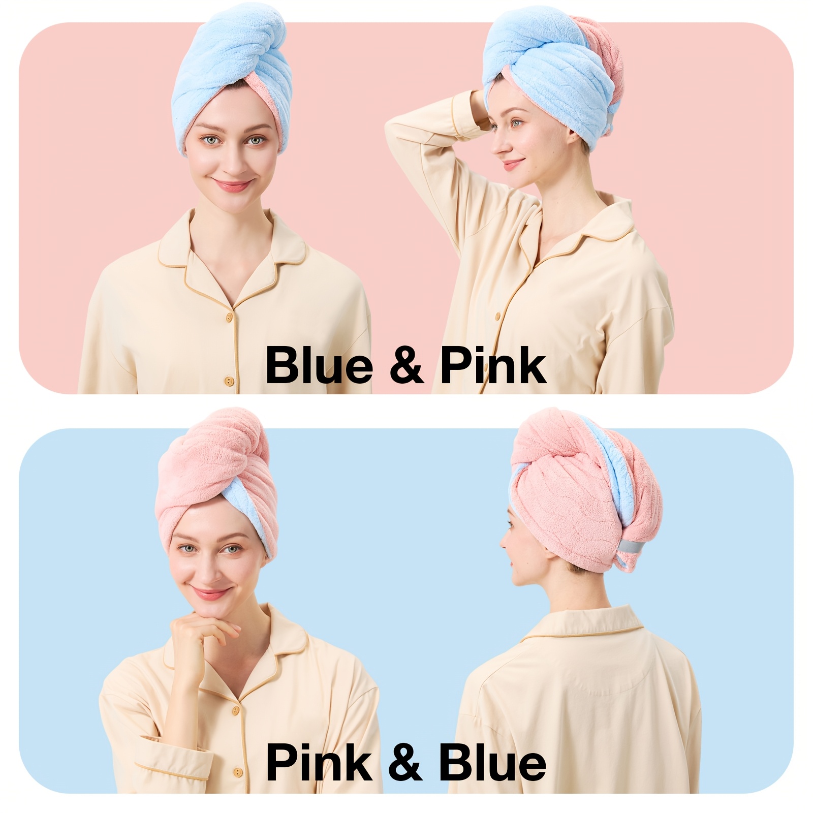 TEMU 1pc 50*80cm, 500gsm Women'--color Thickened Hair Drying Double-layer Reversible Super Absorbent Coral Quick-drying Suitable For Home And Travel
