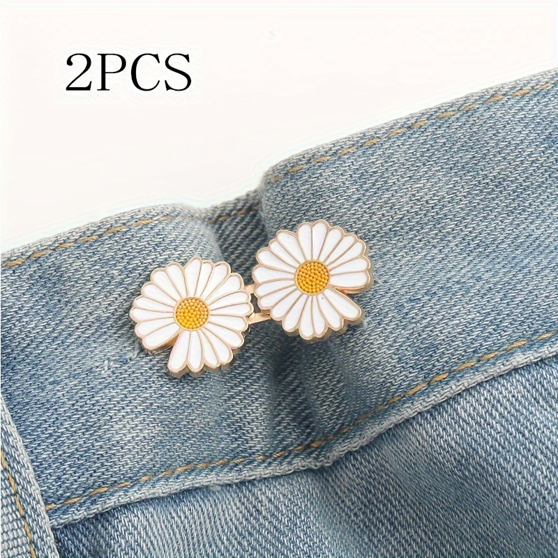 2pcs Small Daisy Waist-reducing Detachable Button Jeans Waistband Stretch Adjuster, Large To Small Waistband Shrinking Tool With Metal