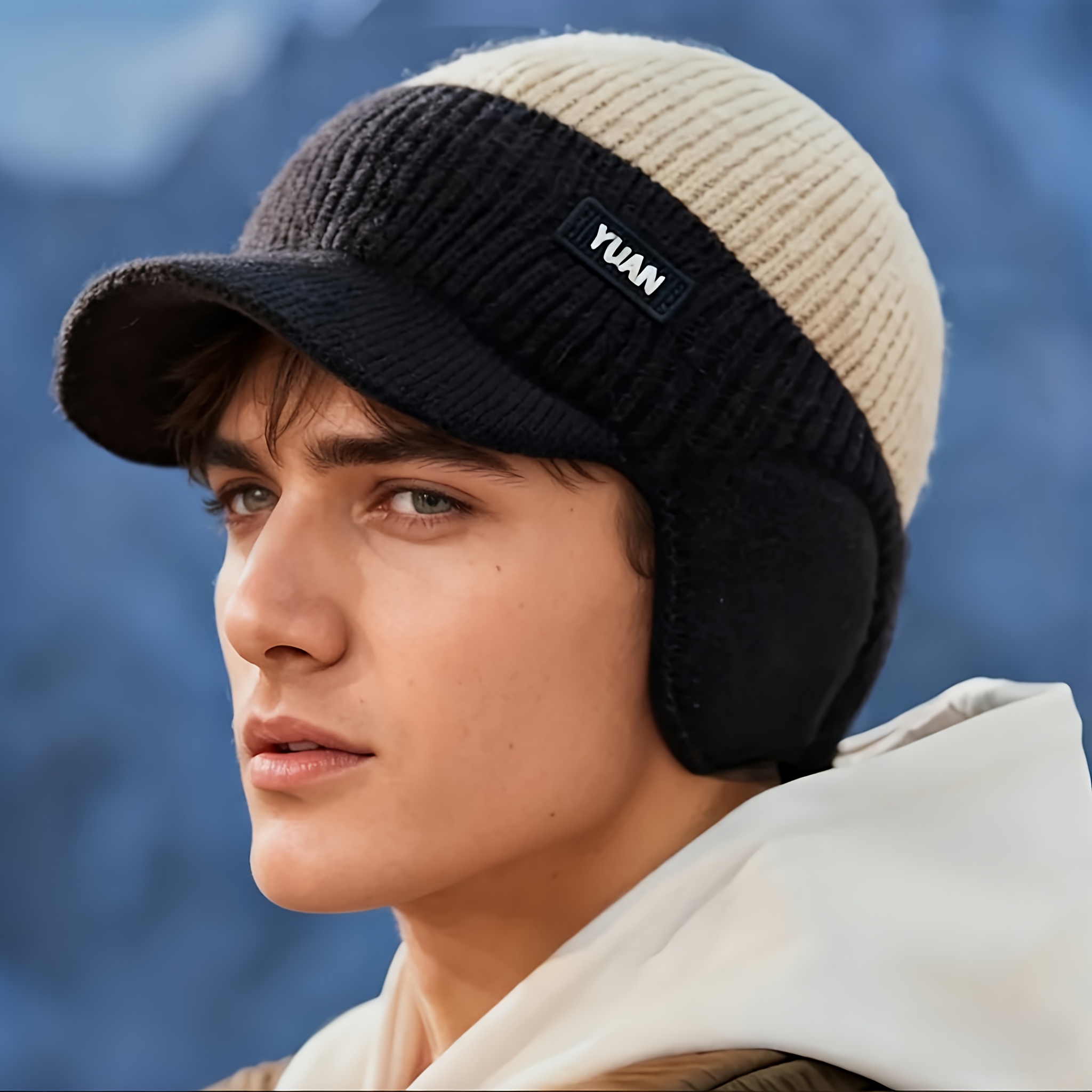 Bonnet d'hiver unisexe épais en tricot doublé polaire | Bonnet chaud à blocs de couleurs adapté pour l'extérieur, lavage à la main ou nettoyage à sec professionnel, matériau acrylique