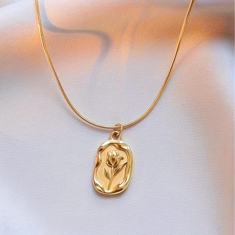 TEMU 1 collar de acero inoxidable con colgante asimétrico de flor para mujer, plateado, collar minimalista y moderno para uso diario y San Valentín