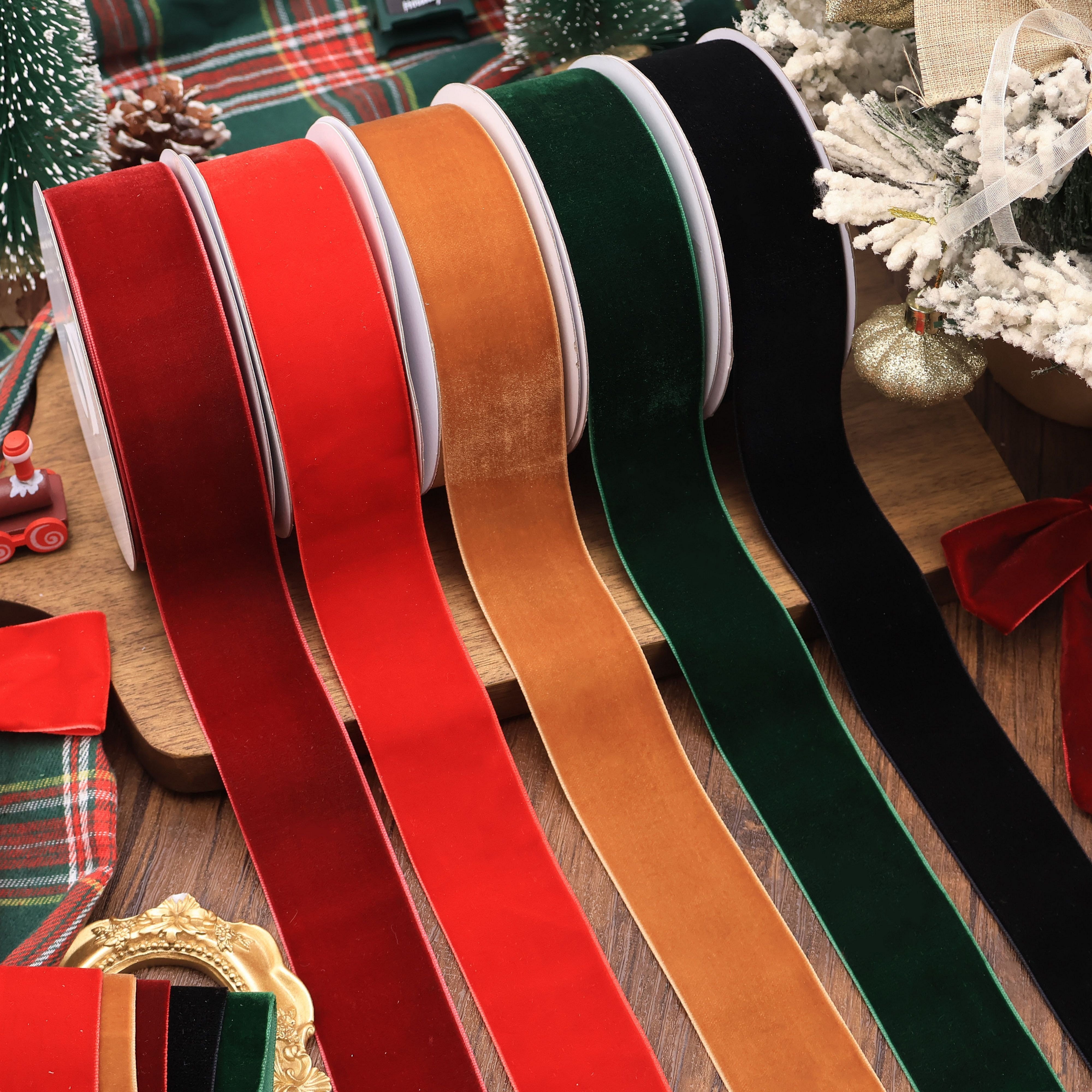 

Luxurious Velvet Ribbon Spool - 3 Yards, Single Face Trim For Gift Wrapping & Christmas Decorations - In Red, Green, Brown, Burgundy, Black, Velvet Ribbon, Gift , Christmas Decorations