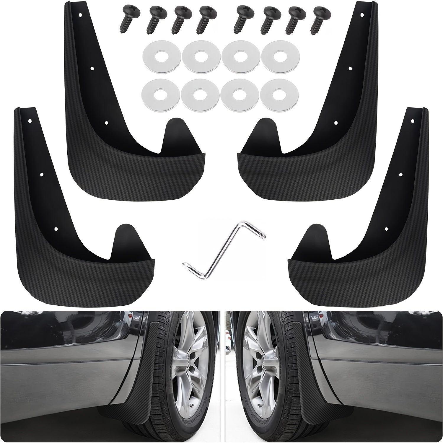 

4pcs Universal Car Mud Flaps Guards For Front Or Rear Auo With Sylsh Carbon Fiber Pattern