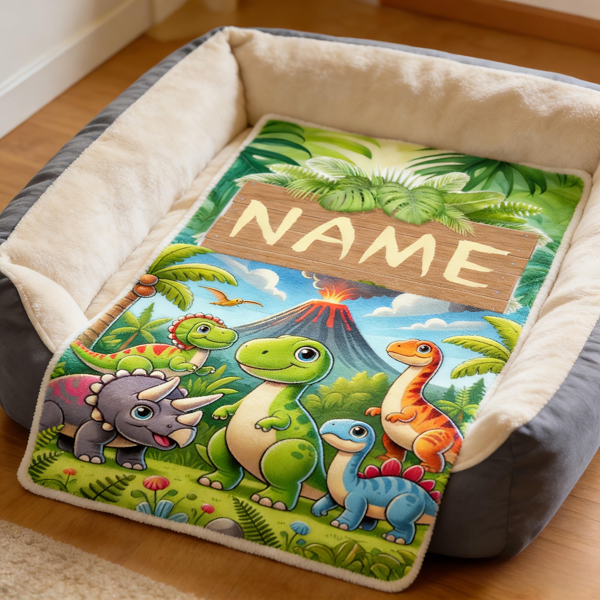 Personalized Dinosaur Flannel Blanket, Customizable with Name