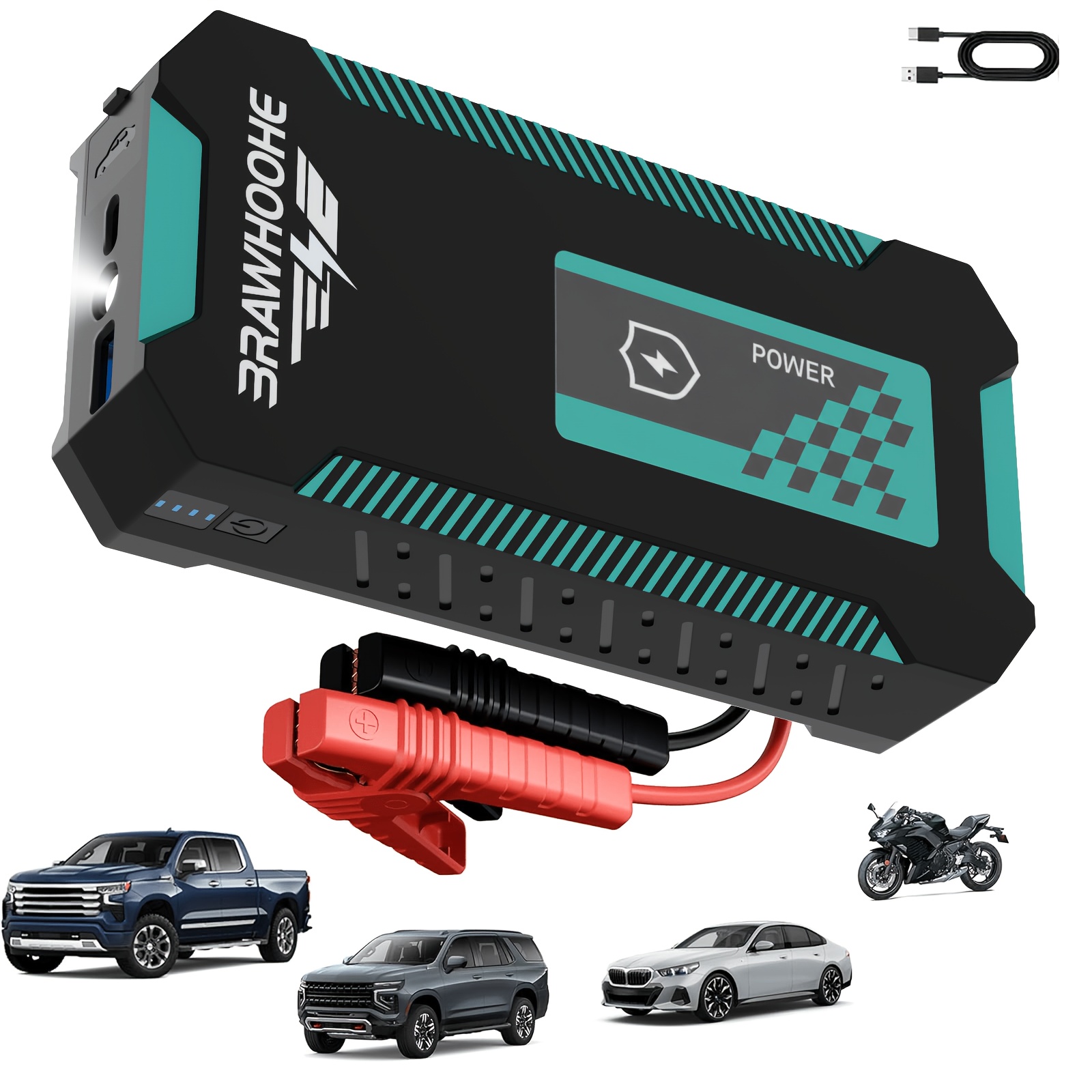 TEMU Roadside Portable Tire Inflator Air Compressor Option Jump Starter, Battery Jump Starter Portable, Car Battery Charger Portable