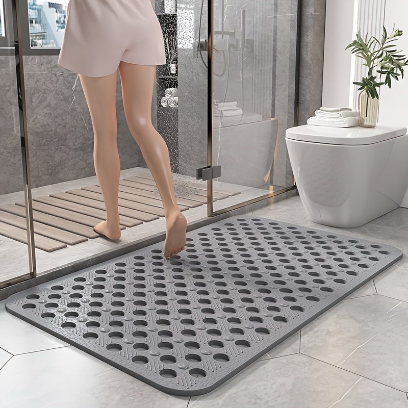 

1pc Quick-dry Anti-slip Bathroom Mat With Suction Cups - Gray Pvc, Geometric Hole Design, Shower, Bathtub, And Hotel Bathrooms, Bath Mats For Bathroom