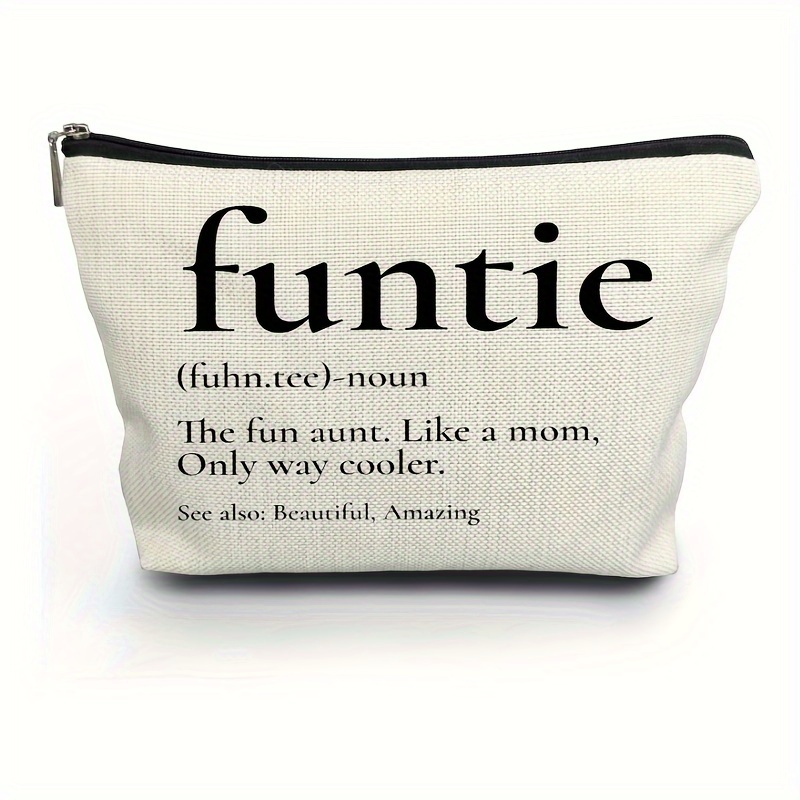 

Funtie Canvas Cosmetic Bag For Aunts - Non-waterproof, Unscented Make Up Pouch, Unique Auntie Gift From Niece Or Nephew