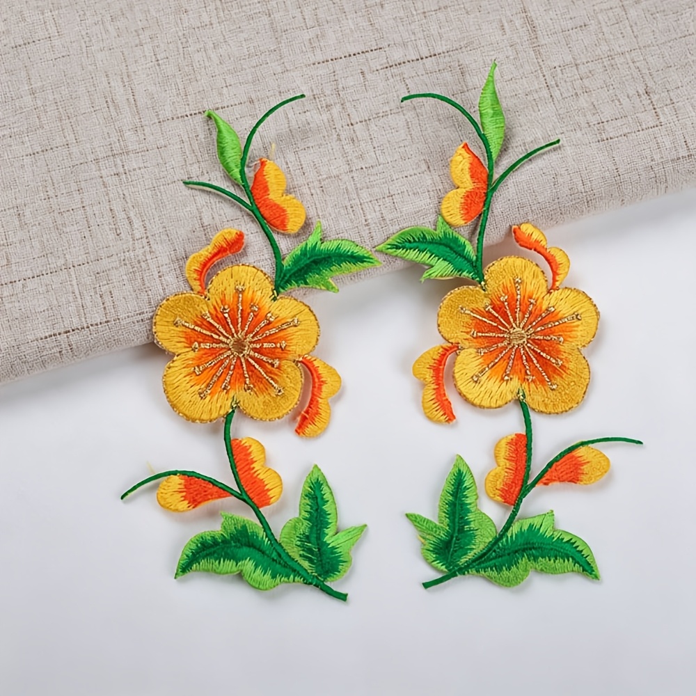 TEMU 2pcs Chinese Style Plum Embroidery Patches Iron-on And Hand Sewing Floral Appliqués Hanfu Cheongsam Clothing Decoration Supplies