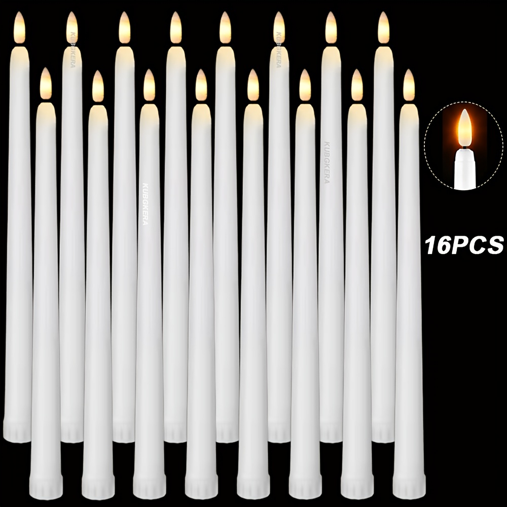 TEMU 16 velas LED cónicas sin llama, candelabros eléctricos de poste largo de 11'' a pilas con brillo amarillo realista, velas con llama parpadeante