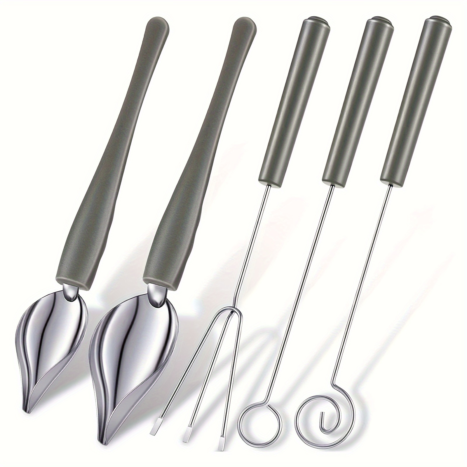 

5pcs Candy Dipping Tools Set, Stainless Steel Chocolate Fondue Forks & Spoons, Cooking Decorating Spoon, For Bakery Restaurant Use, Various Sizes