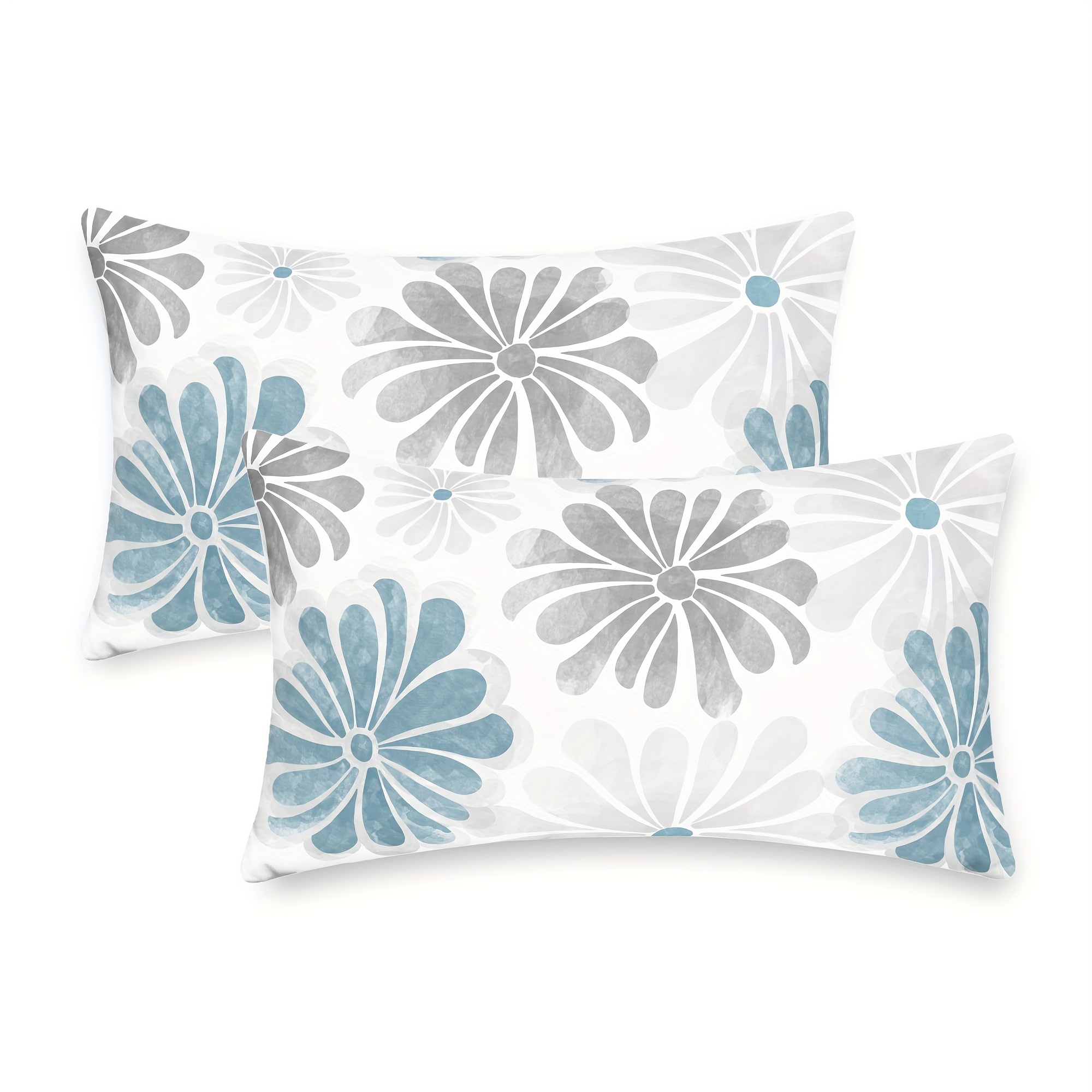 TEMU Juego de 2 fundas de cojín decorativas de flores florecientes para sofá, cama, decoración de granja, 12 x 20 pulgadas, azul grisáceo (una cara,