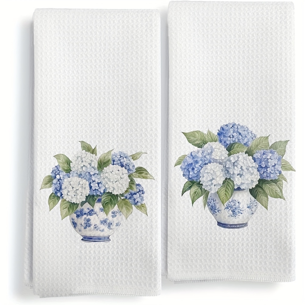 TEMU Cleaning Cloth 2pcs Kitchen Towel, Chinese And Porcelain Hydrangea Pattern Kitchen Towel, Birthday Gift For , Sweet Housewarming Gift, Super