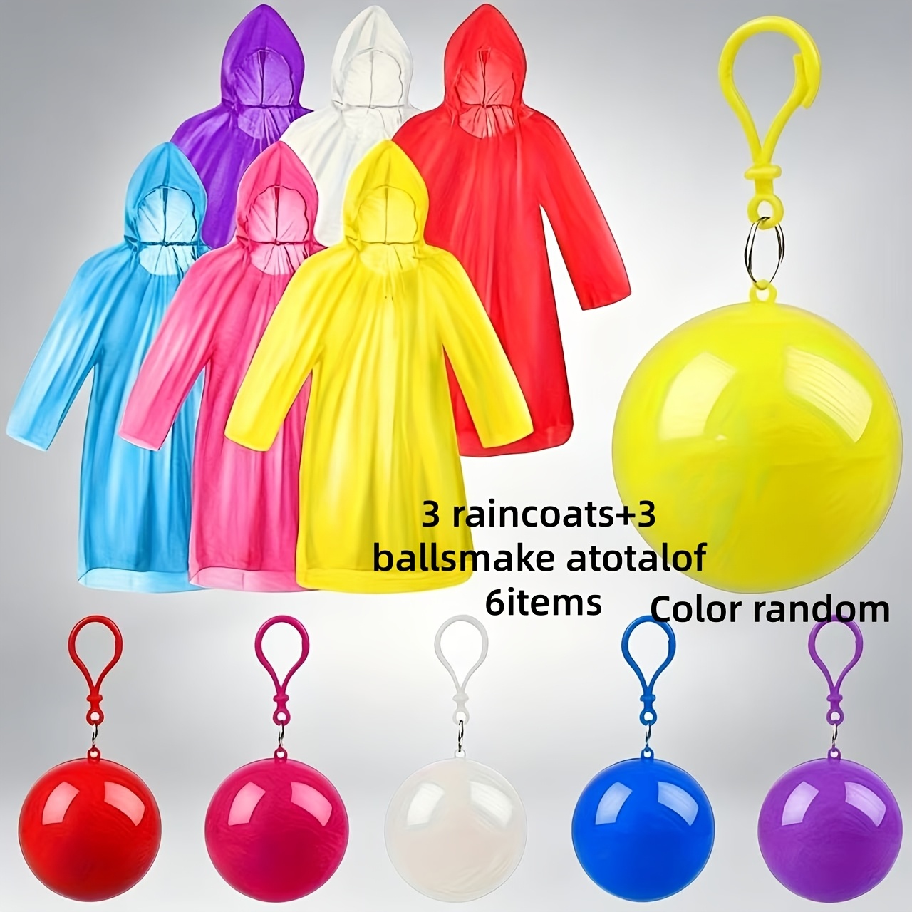 TEMU 3/6pcs Assorted Color Emergency High Quality Adult Raincoats With Keychain Ball, Suitable For Camping, Outdoor Activities, Hiking, Sports, And