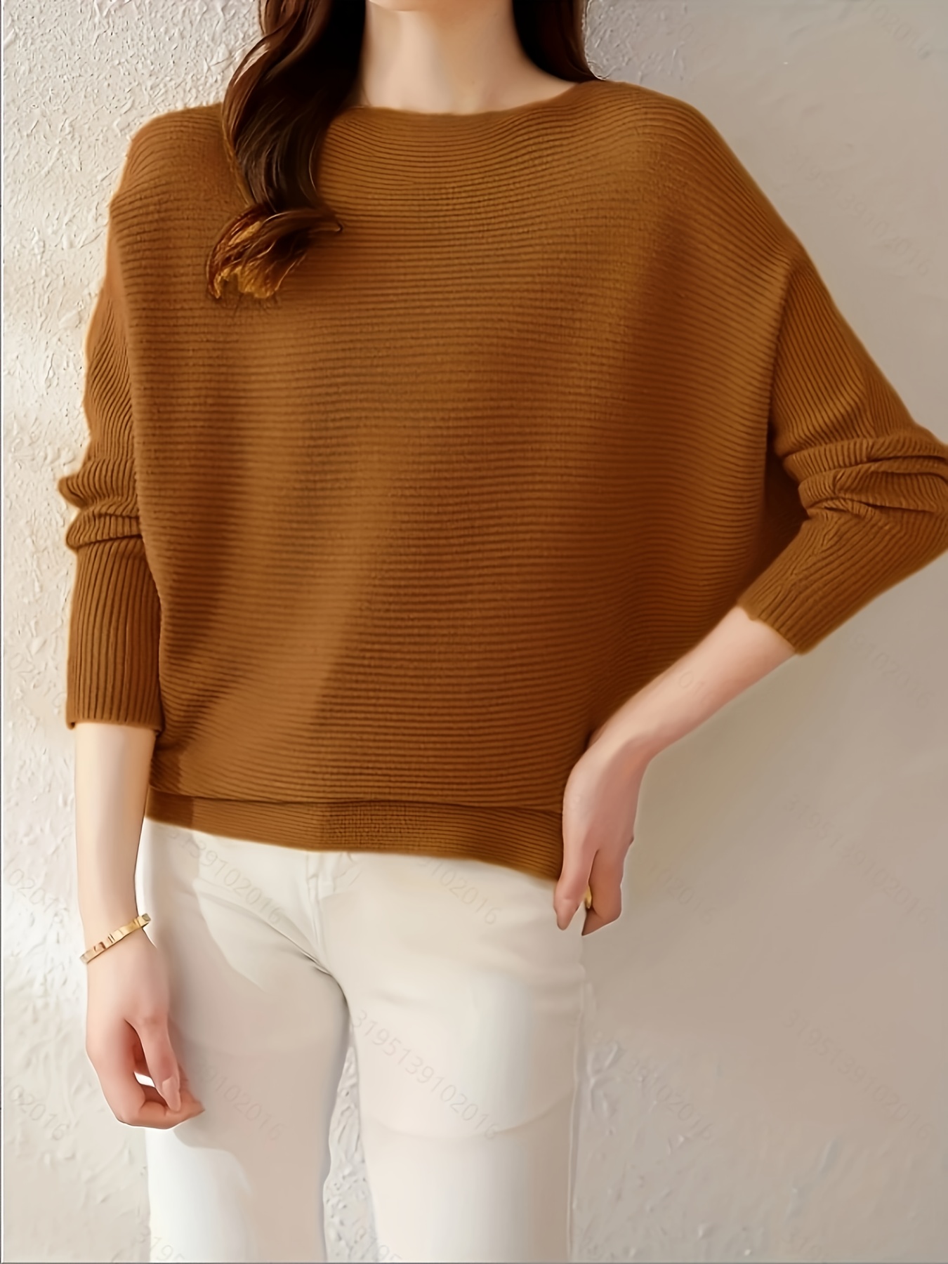womens elegant solid color batwing sleeve sweaters boat neck knitwear casual fashion autumn winter  
