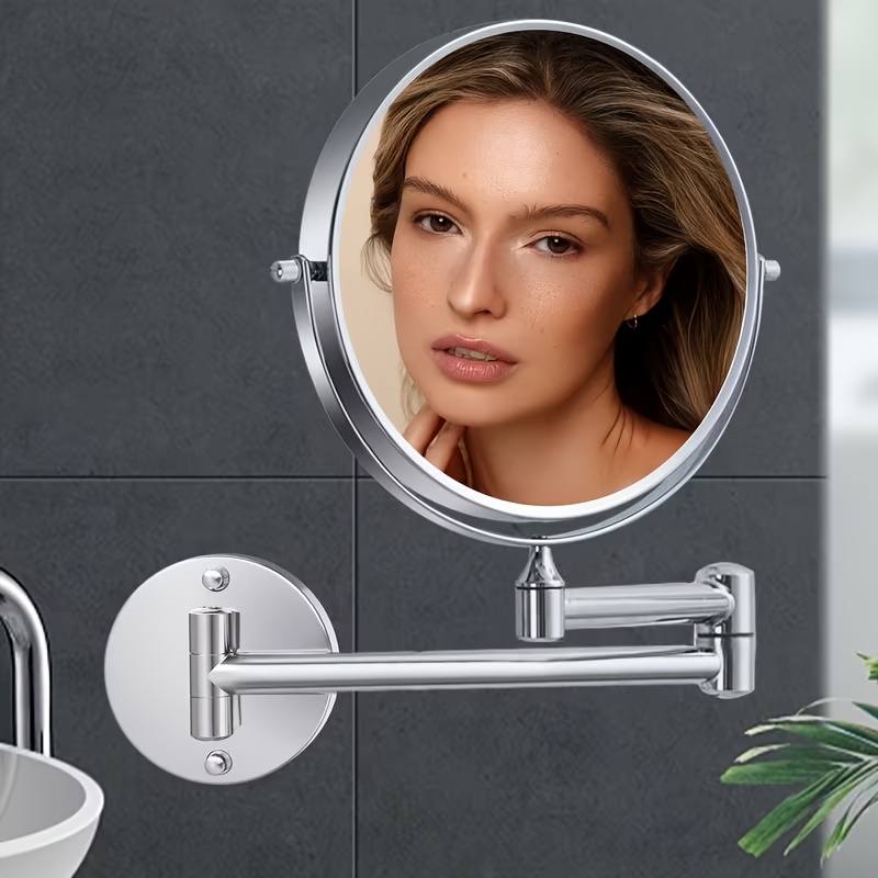 Foldable Wall-mounted Makeup Mirror With Dual Arm Adjustable & Suitable For Bathroom, Bedroom Vanity - Space- Compact Mirror Suitable For , Plastic Frame For, Dorm, Routine Needs