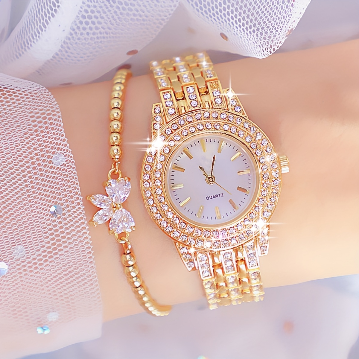 2pcs Elegant Women Quartz Watch Decoration