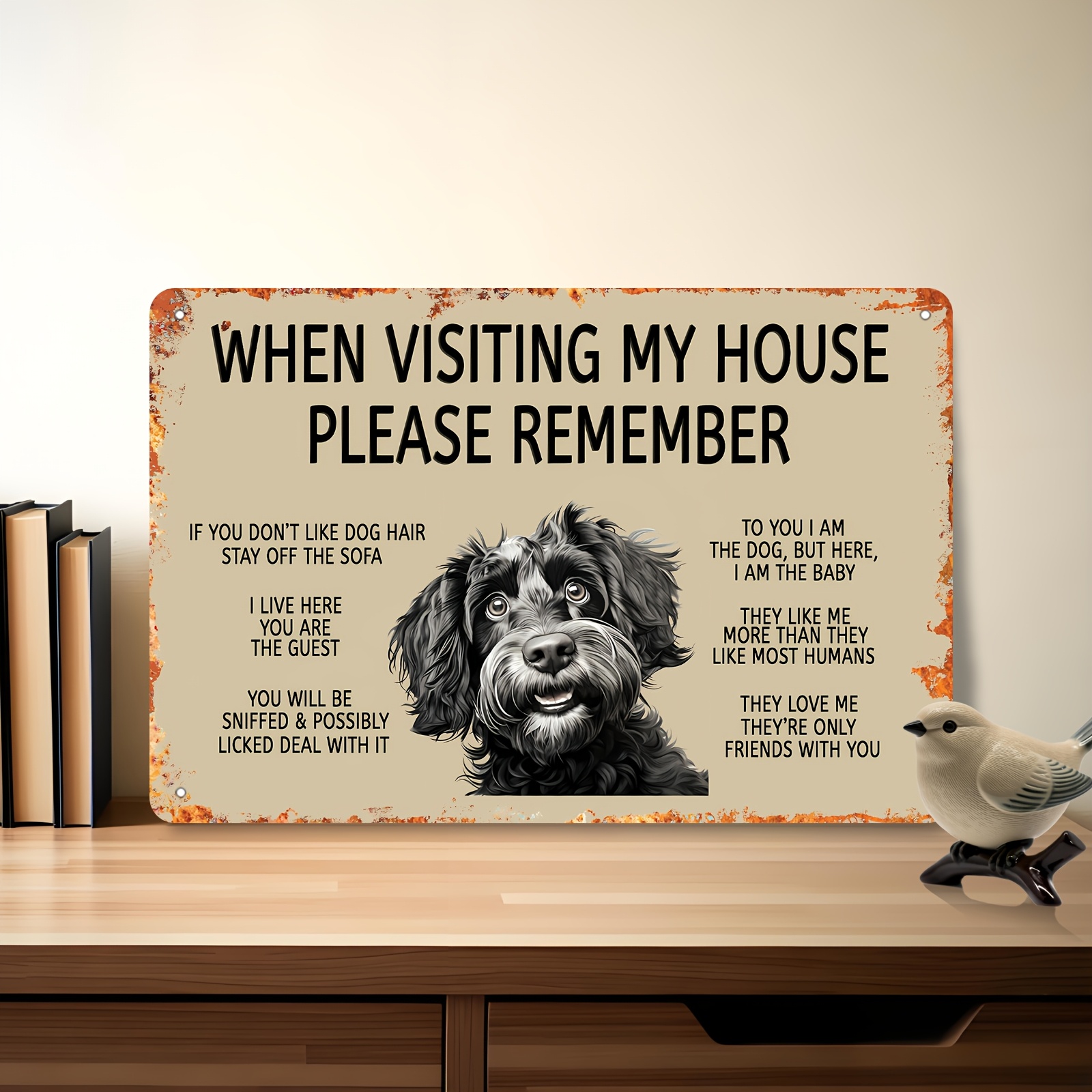 TEMU 2d Flat, 1pc Funny Dog Cockapoo Metal Sign Pet Room Handmade Wall Decor For Bedroom Office Metal Plaque Wall Decoration 2d Flat Decorative Sign