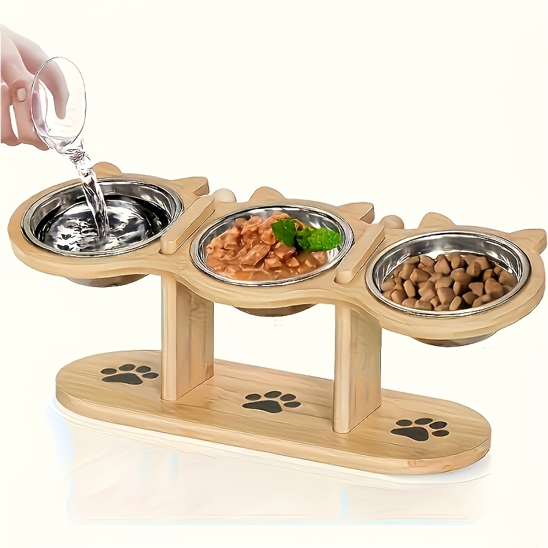 TEMU Wooden Pet High Bowl Stand