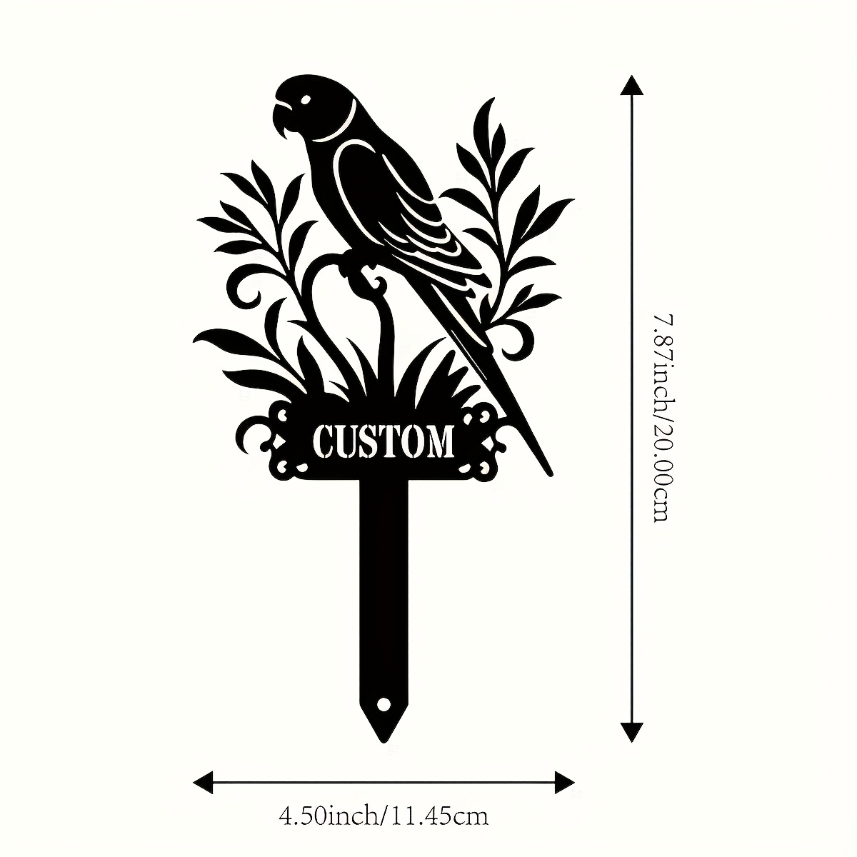 TEMU 1 Personalized Parrot Garden Stake - Customizable Sign, 7.87 Inch Metal Outdoor Marker With Black Outline Design & Floral Accents, Rustic