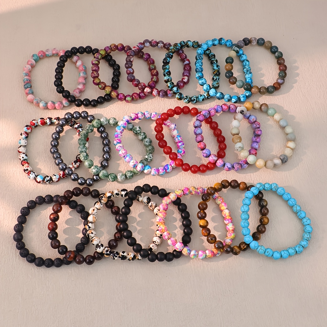 21pcs Vintage Beaded Stretch Bracelets Set Stone Elastic Jewelry