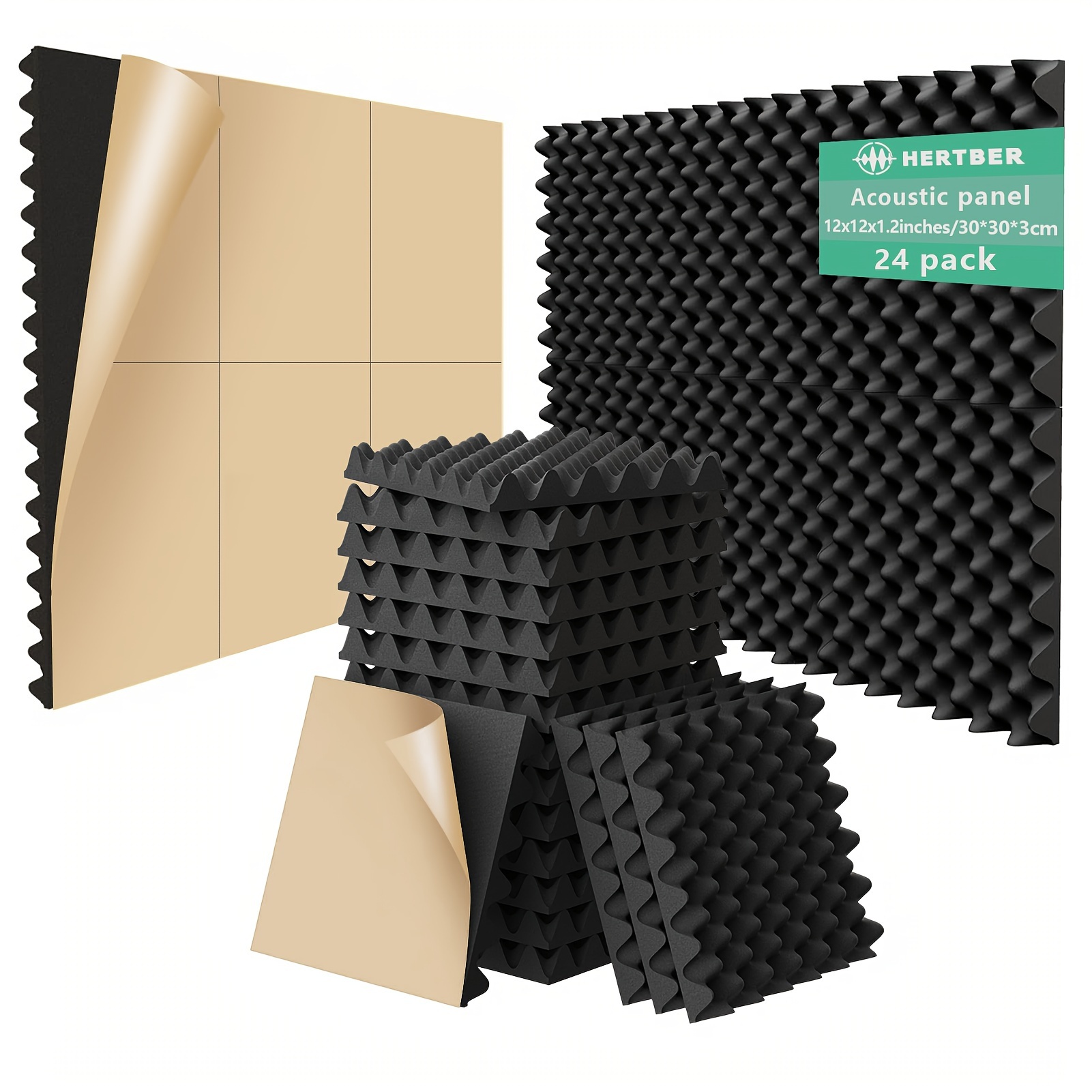 

24pcs Black Self-adhesive Soundproof Foam Panels, 12"x12"x1.2", High-density Flame Retardant Tiles For Recording , Rooms, Music Rooms, Game Rooms, Home Theaters - & Decor, Soundproof Wall Panels