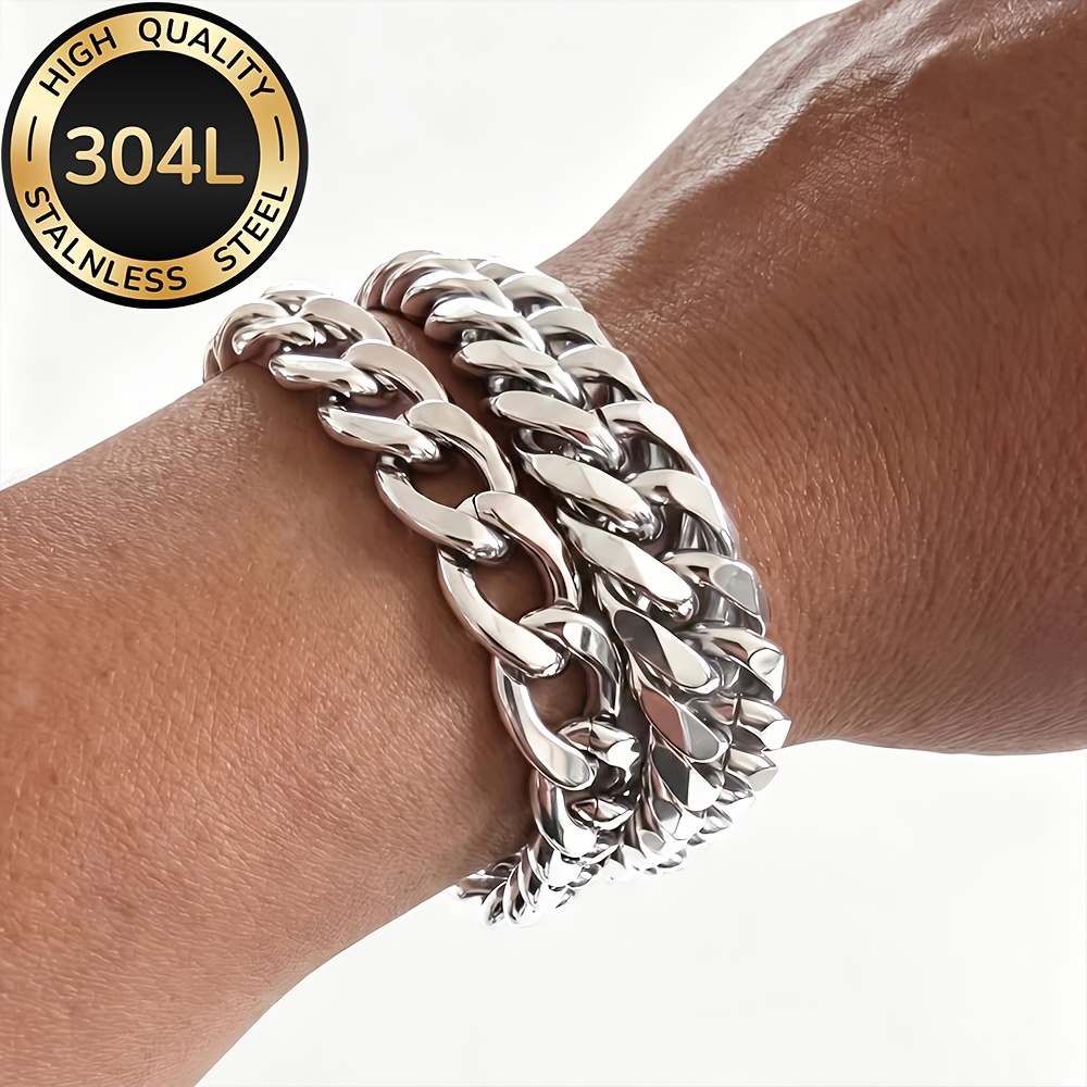 TEMU 304l 304l 304l Stainless Steel Heavy Chain Bracelet, Suitable For Hip-hop Party Men, 304l 304l Stainless Steel Bracelet Heavy Chain For Men To