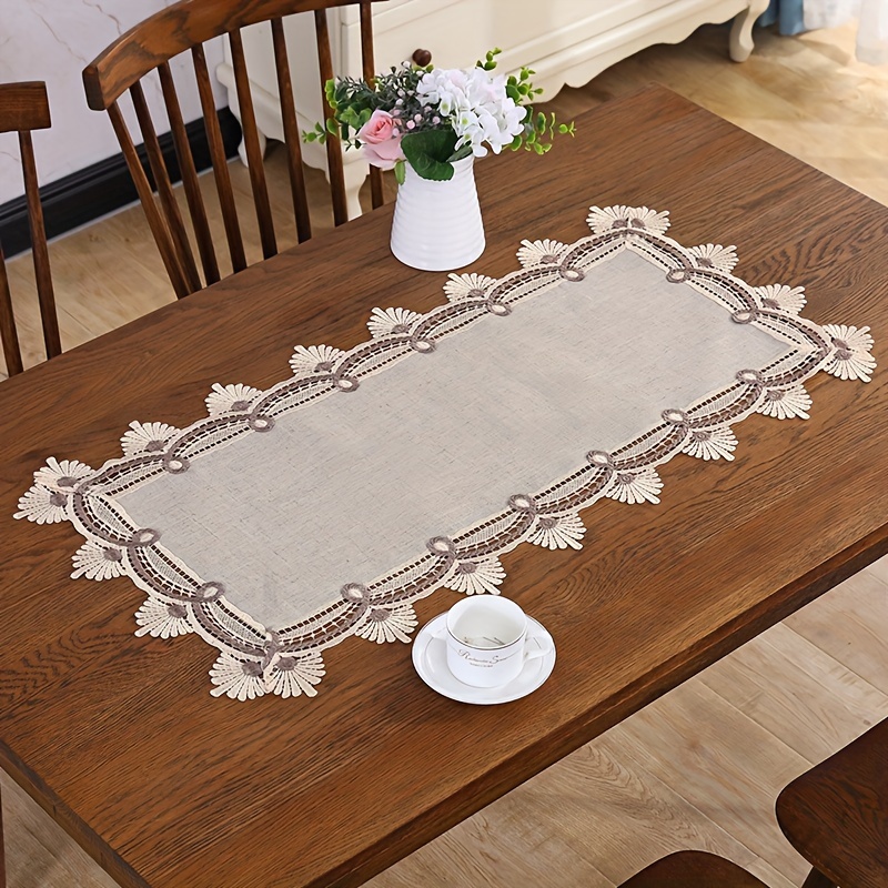 1pc Retro Style Lace Table Flag, Cloth Lace Creative Table Flag, Suitable For Home Decoration, Rectangular Wedding Tablecloth, Very Suitable For Dressing Table Scarf And Table Cover