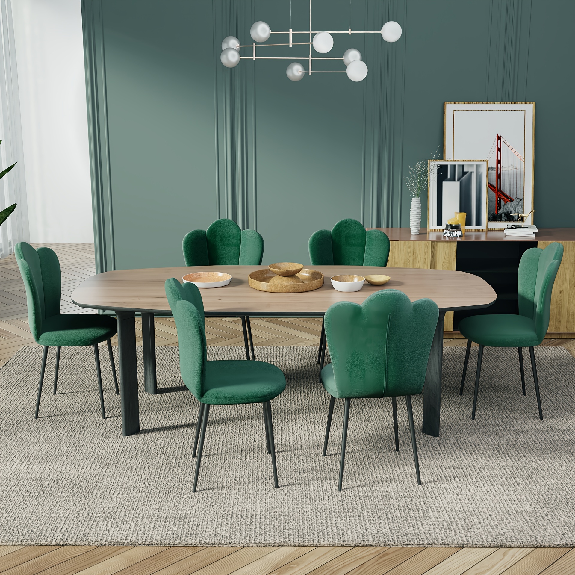 Image of Collection Of 6 Plush Dining Chairs, Tall Back Counter Chairs Suitable For Conference Rooms, Bars, Weddings, And Home Use, In 3 Colors (beige/green/pink)