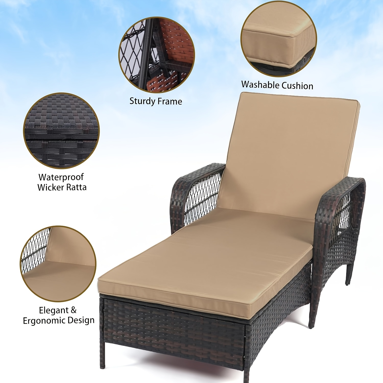 [3pcs Wicker Chaise Set] LEVELEVE 3pcs Outdoor Wicker Chaise Lounge Set with Foam Cushions & Tea Table - All-Weather PE Rattan Recliner Chairs Suitable for Backyard, Poolside, Patio Furniture, Adjustable Chaise Loungers for Deck, Porch, Garden