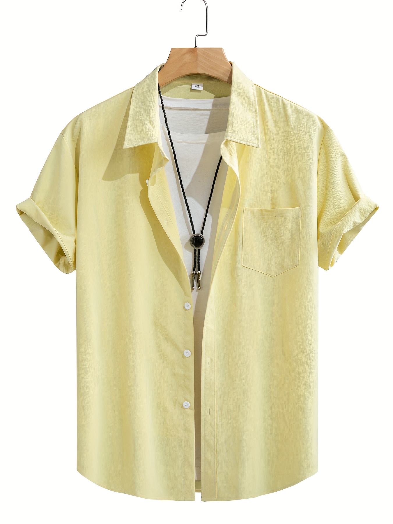 Men's Casual Short Sleeve Button-Up Shirt - Wrinkle-Resistant Polyester, Dark Gray with Collar & Chest Pocket, Lightweight Summer Wear for Everyday Use, Everyday Shirt | Modern Casual Style | Polyester Fabric, Short Sleeve Tops, PLUS SIZE