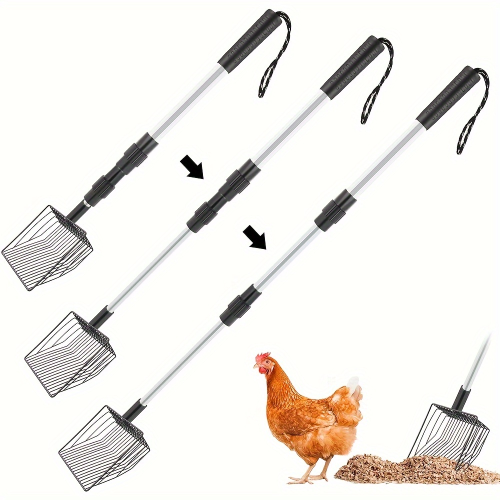 

3-in-1 Stretchable Chicken Coop Scooper - Detachable, Metal Litter Shovel For & Separation Of Poo And