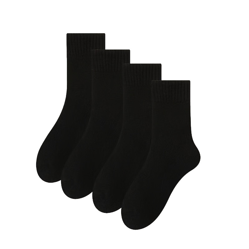 TEMU 4pcs () Unisex Thickened Autumn/winter Socks - Soft, Comfortable, Warm, Solid Color Mid-calf Socks For Outdoor Sports And Hiking, Cold Weather