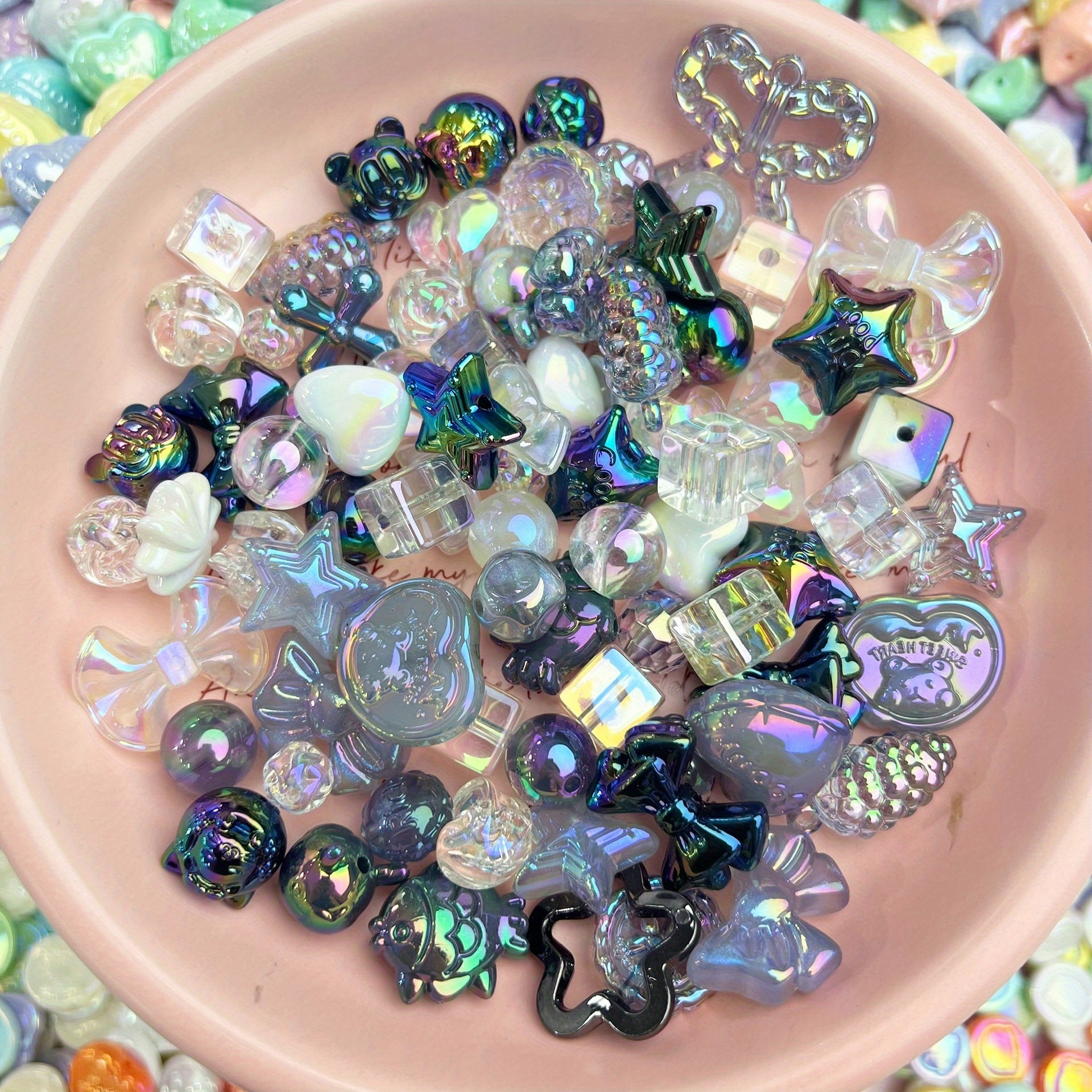 TEMU 50g Mixed Color Changing Acrylic Beads Heart Gummy Bear Beautiful Bracelet Beads For Jewelry, Bracelets, Necklaces, Hair Additions, Keychains,