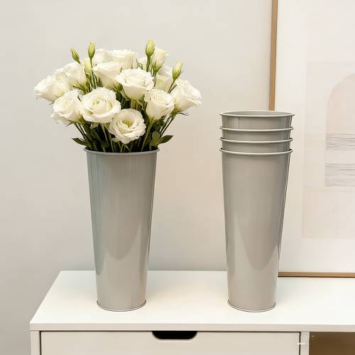 2pcs set tall wrought iron flower conditioning vase simple gray tin flower vase household flower bucket practical two in conditioning vase decorative vase suitable for flower conditioning and dry flower