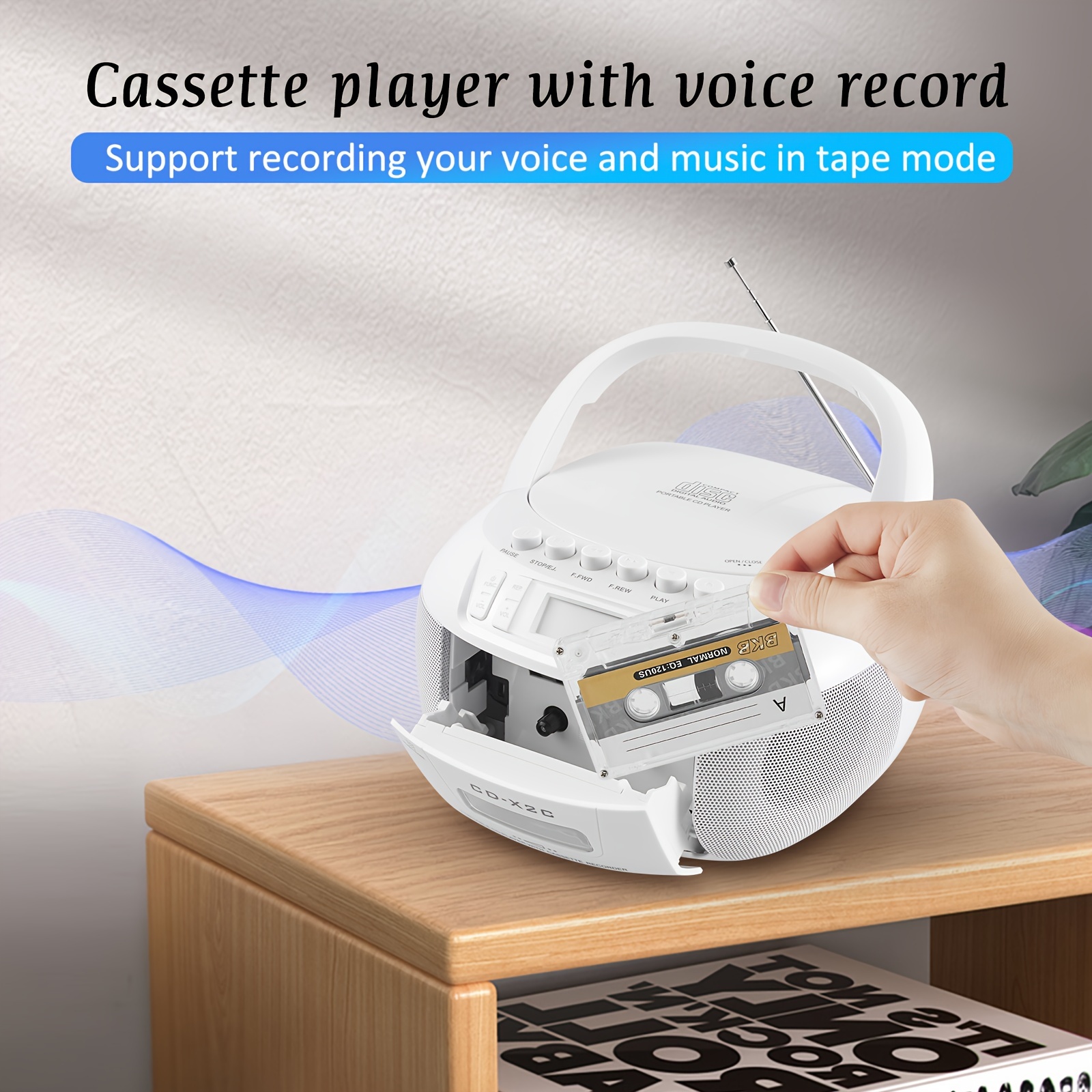 cd player boombox cassette player combo with bt am fm radio   with remote control aux usb drive tape recording ac   powered headphone jack lcd display for home gift details 4