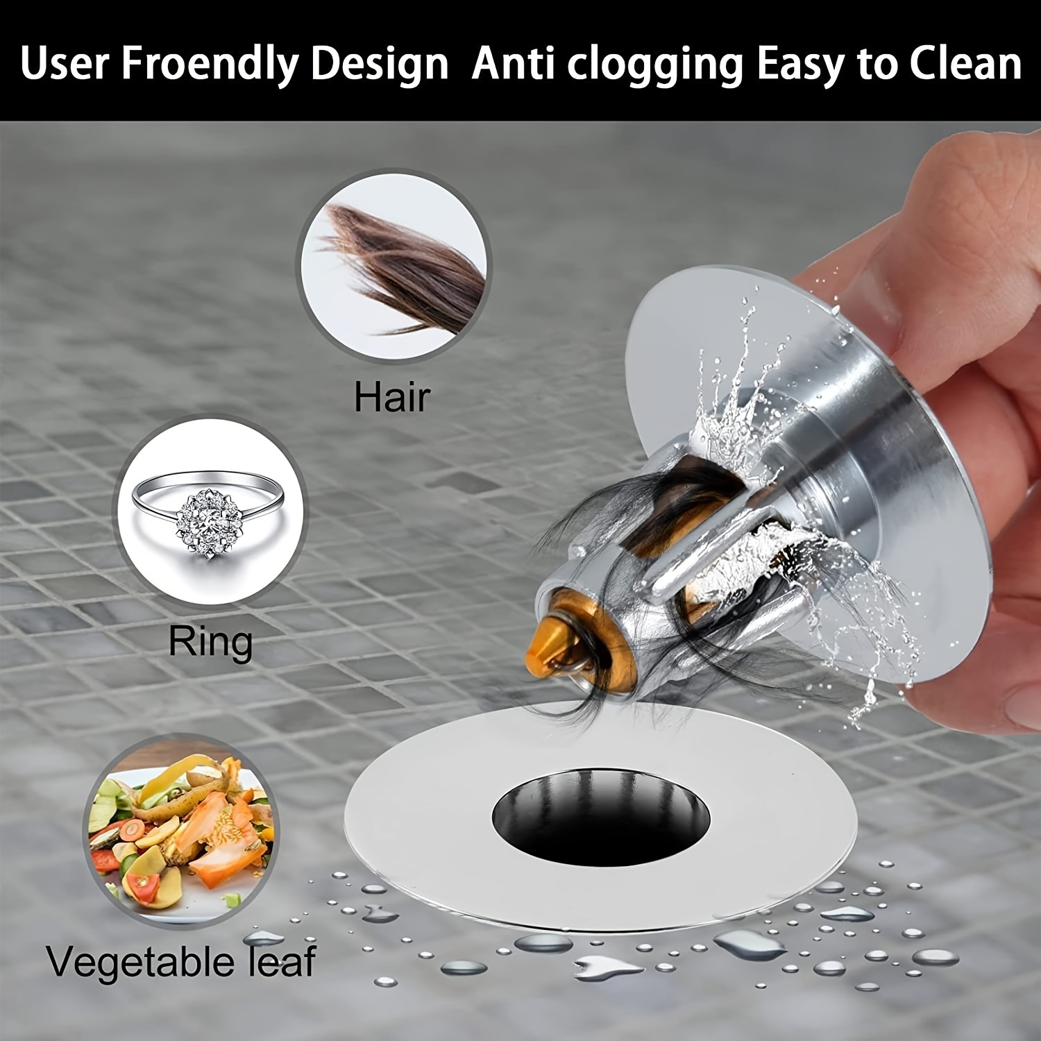 

1pc Universal Bathroom Sink Stopper For 1.06"-1.80" Basin Drain Holes, Basin Pop-up Drain Filter, Without Overflow With Basket Hair Catcher