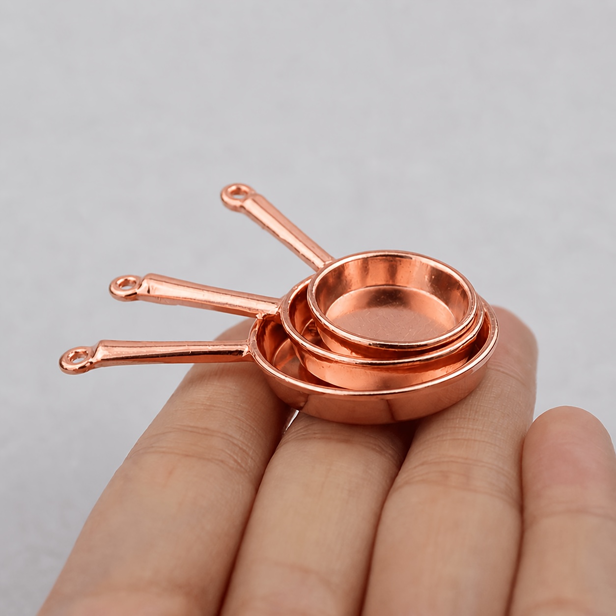 Image of 3pcs/set Dollhouse Miniature Furniture Accessories, Miniature Realistic Kitchen Utensils Metal Frying Pan 3pcs Set Model For Halloween Thanksgiving Christmas Decorations Collectible Figurines